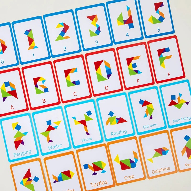 Kids 3D Shape Puzzle Board educational cards featuring colorful shapes and designs for interactive learning.