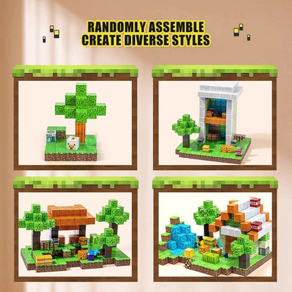 Magnetic Building Blocks set displayed with diverse styles and creative designs for kids, showcasing imaginative assembly.